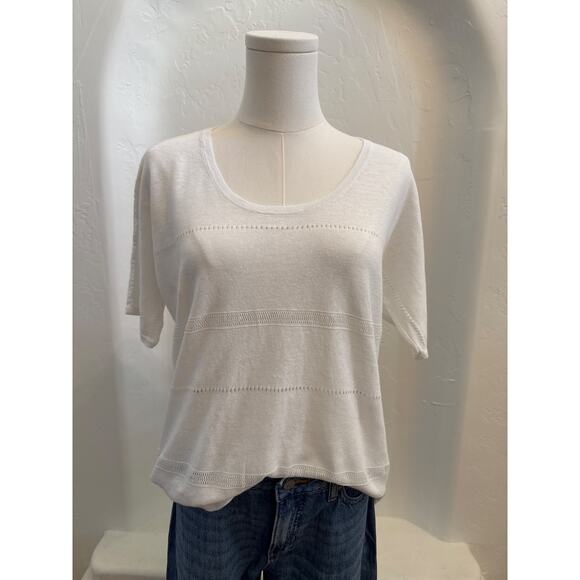 Ann Taylor Loft Soft Linen Blend White Blouse with  Design Detail - Size Medium - Picture 1 of 8